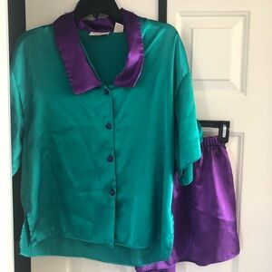 vintage Victoria's Secret pajama set Gold Label Green Purple Shorts Small